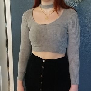 TopShop ribbed crop top with cut out neck